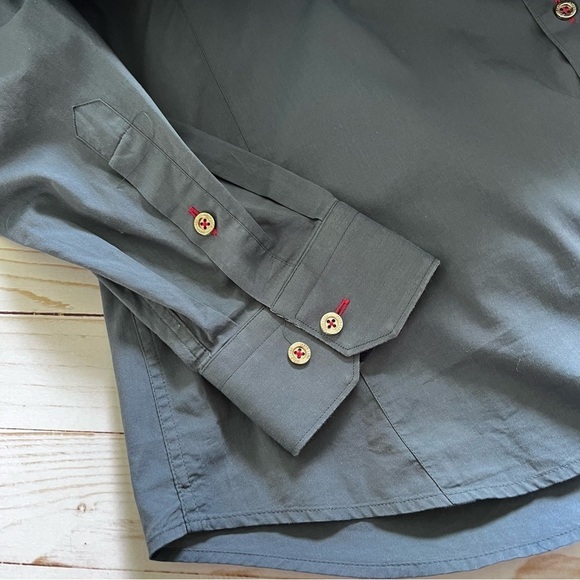 Jared Lang Button Front Shirt in Blue with Velvet Trim & Pink Plaid Contrast XL - Picture 7 of 14